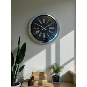 Mey İthalat® Dark Elegance 40 Cm Metal Krom Duvar Saati