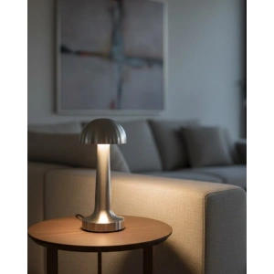 Mey İthalat® Dokunmatik Mantar Masa Lambası 3 Modlu Işık Şarjlı Kablosuz LED Krom Gövde