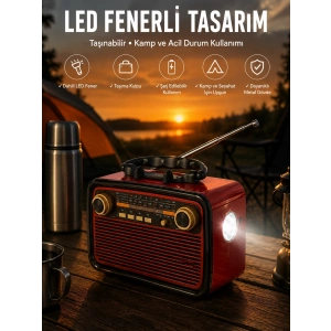 Mey İthalat® Eskitme Nostalji Tasarımlı Bluetoothlu Nostalji Radyo Ahşap Nostaljik Görünümlü