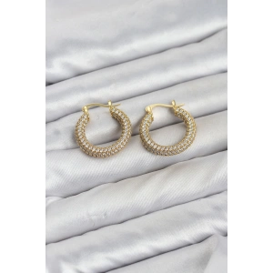 Mey İthalat® Gold Renk Full Zirkon Taşlı Halka Kadın Küpe
