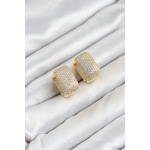 Mey İthalat® Gold Renk Full Zirkon Taşlı Kare Halka Kadın Küpe