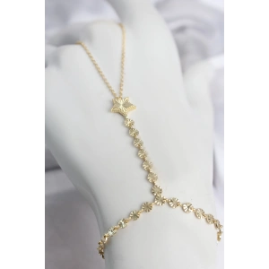 Mey İthalat® Gold Renk Pirinç Lazerli Yıldız Model Zirkon Taşlı Şahmeran