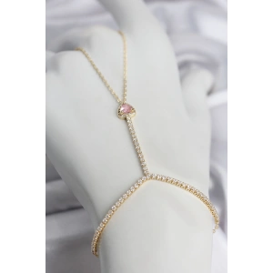 Mey İthalat® Gold Renk Pirinç Zirkon Taşlı Pembe Kalp Model Şahmeran