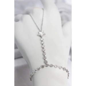 Mey İthalat® Gümüş Renk Pirinç Lazerli Yıldız Model Zirkon Taşlı Şahmeran