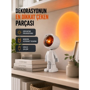 Mey İthalat® Gün Batımı Efekti Sunan Astronot LED Masa Lambası Yeni Nesil