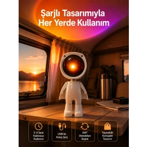 Mey İthalat® Gün Batımı Projektör Lamba Astronot Görünümlü Dekoratif Masa Lambası