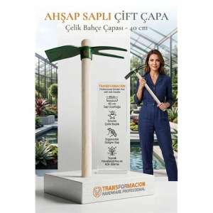 Mey İthalat®  İki Dilli  Ahşap Saplı Çatal Çapa, 2si 1 Arada Çelik El Çapası, Bahçe Toprak Havalandırma Ot Sökme Aleti