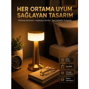 Mey İthalat® Kablosuz Renkli Masa ve Gece Lambası Altın Rengi Dokunmatik Led Lamba