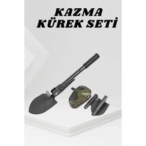 Mey İthalat® Katlanabilir Kamp Küreği Küçük Kazma Kürek Seti Pusulalı