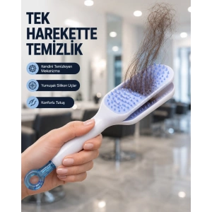 Mey İthalat® Kendi Kendini Temizleyen Saç Tarağı – Anti-Statik, Silikon Uçlu, ABS Malzeme, 22x4 cm