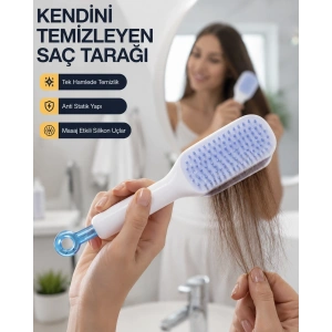 Mey İthalat® Kendini Temizleyen Ergonomik Saç Tarağı – ABS Gövde, Silikon Diş
