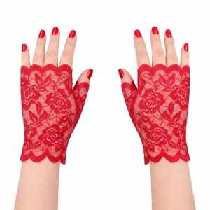 Mey İthalat® Kırmızı Dantel Parmaksız Kısa Eldiven