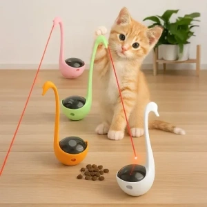 Mey İthalat® Kuğu Şeklinde Lazerli ve Mama Hazneli Kedi Oyuncağı