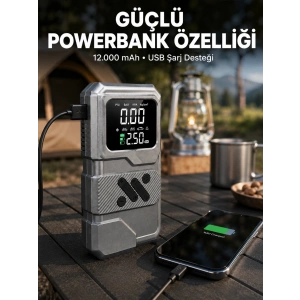 Mey İthalat® LED Işıklı Akü Takviye ve Lastik Şişirme Cihazı