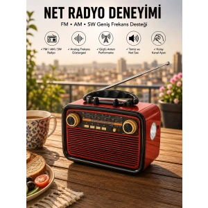 Mey İthalat® Müzik Kutusu Bluetooth Bağlantılı El Fenerli Nostaljik Tasarım Radyo