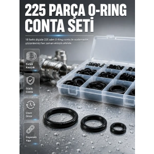 Mey İthalat® Organizer Kutulu O-Ring Conta Seti 225 Parça | Dayanıklı Kauçuk Sızdırmazlık Contaları