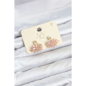 Mey İthalat® Pembe Zirkon Taşlı Gold Swan Kuğu Model Kadın Küpe