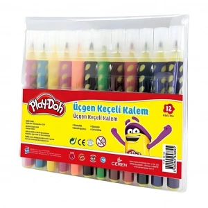 Mey İthalat®  Play-Doh 12 Renk Üçgen Fırça Uçlu Kalem Pp Kutu