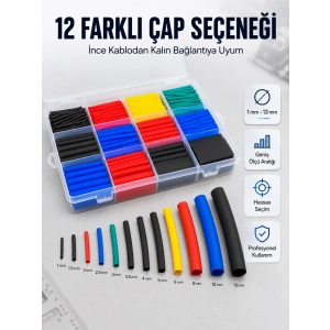 Mey İthalat® Profesyonel Isıyla Daralan Makaron Kutusu 560 Parça Renkli Kablo Koruma ve İzolasyon Seti