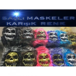 Mey İthalat® Saçlı Kuru Kafa İskelet Maske 1 Adet