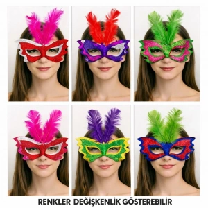 Mey İthalat® Tüylü Renkli Karton Parti Maskesi – 6 Renk