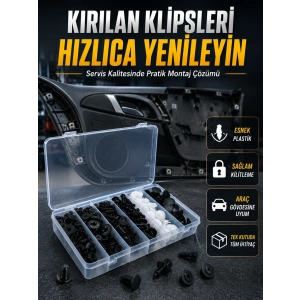 Mey İthalat® Universal Araç Döşeme Klipsi ve Tampon Sabitleme Pimi Seti 100 Parça Organizer Kutulu