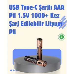 Mey İthalat® USB Type-C Şarjlı AAA Lityum Pil 1000+ Şarj Döngüsü ile Uzun Ömür