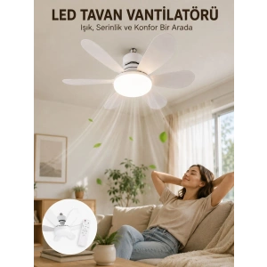 Mey İthalat® Uzaktan Kumandalı LED Tavan Vantilatörü Yüksek Aydınlatma Güçlü Esinti Süper Sessiz Çalışma Özellikli