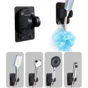 Mey İthalat® Yapışkanlı Duş Başlığı Tutucu Ayarlı Askılı Siyah