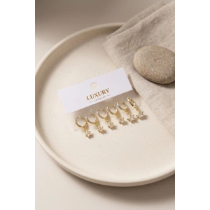 Mey İthalat® Yıldız Zirkon Taşlı Gold Renk Pirinç Set Küpe