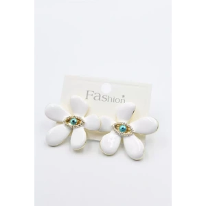 Mineli Çiçek Küpe - Beyaz