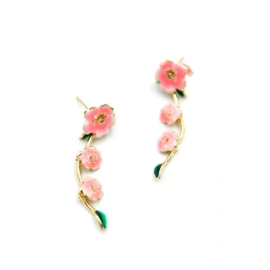 Mineli Çiçek Küpe - Pembe