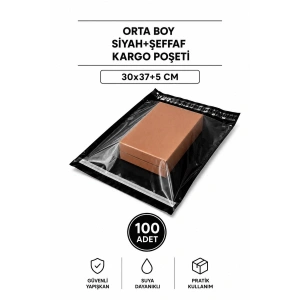 Orta Boy Siyah Şeffaf Kargo Poşeti 30x37+5 Cm 100 Adet