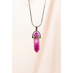Pembe Akit Doğal Taşı Zincirli El Yapımı Tasarımlı Kolye Uç: 3,5 cm Zincir: 20 cm Kutulu