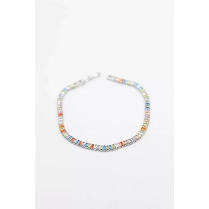Renkli Baget Taşlı Bileklik - Gümüş