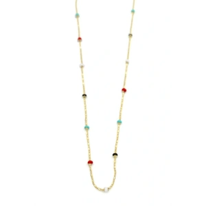Renkli Boncuklu Zincir Kolye - Altın