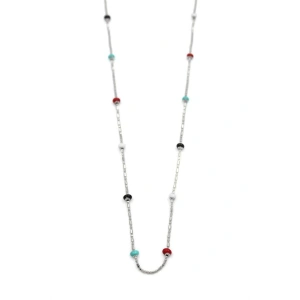 Renkli Boncuklu Zincir Kolye - Gümüş