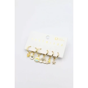 Renkli Taşlı Set Küpe - Altın