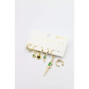 Renkli Taşlı Set Küpe - Altın