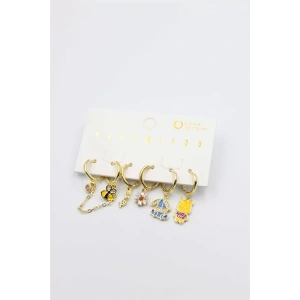 Renkli Taşlı Set Küpe - Altın