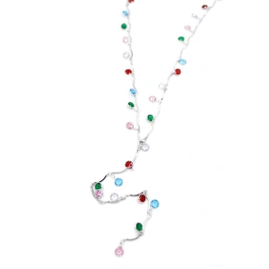 Renkli Taşlı Y Kolye - Gümüş
