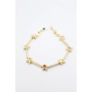 Renkli Taşlı Yıldız Bileklik - Altın