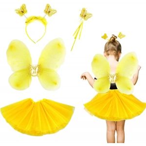 Sarı Kelebek Kostümü Çocuk - Sarı Kelebek Kostüm Aksesuar Seti 4 Parça
