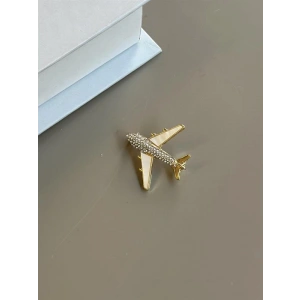 Sedefli Uçak Broş - Altın