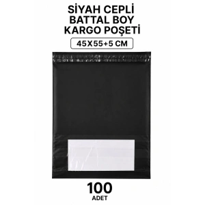 Siyah Cepli Battal Boy Kargo Poşeti 45x55+5 Cm 100 Adet