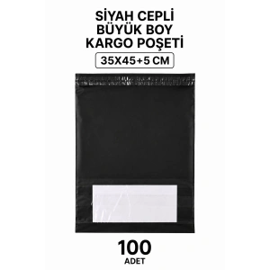 Siyah Cepli Büyük Boy Kargo Poşeti 35x45+5 Cm 100 Adet