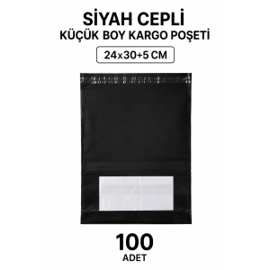 Siyah Cepli Küçük Boy Kargo Poşeti 24x30+5 Cm 100 Adet