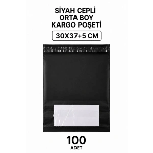 Siyah Cepli Orta Boy Kargo Poşeti 30x37+5 Cm 100 Adet