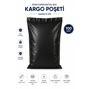 Siyah Cepsiz Battal Boy Kargo Poşeti 45x55+5 Cm 100 Adet
