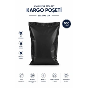 Siyah Cepsiz Orta Boy Kargo Poşeti 30x37+5 Cm 100 Adet